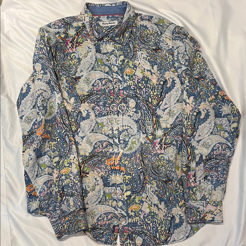 Tommy Bahama Blue Paisley Button Down Shirt